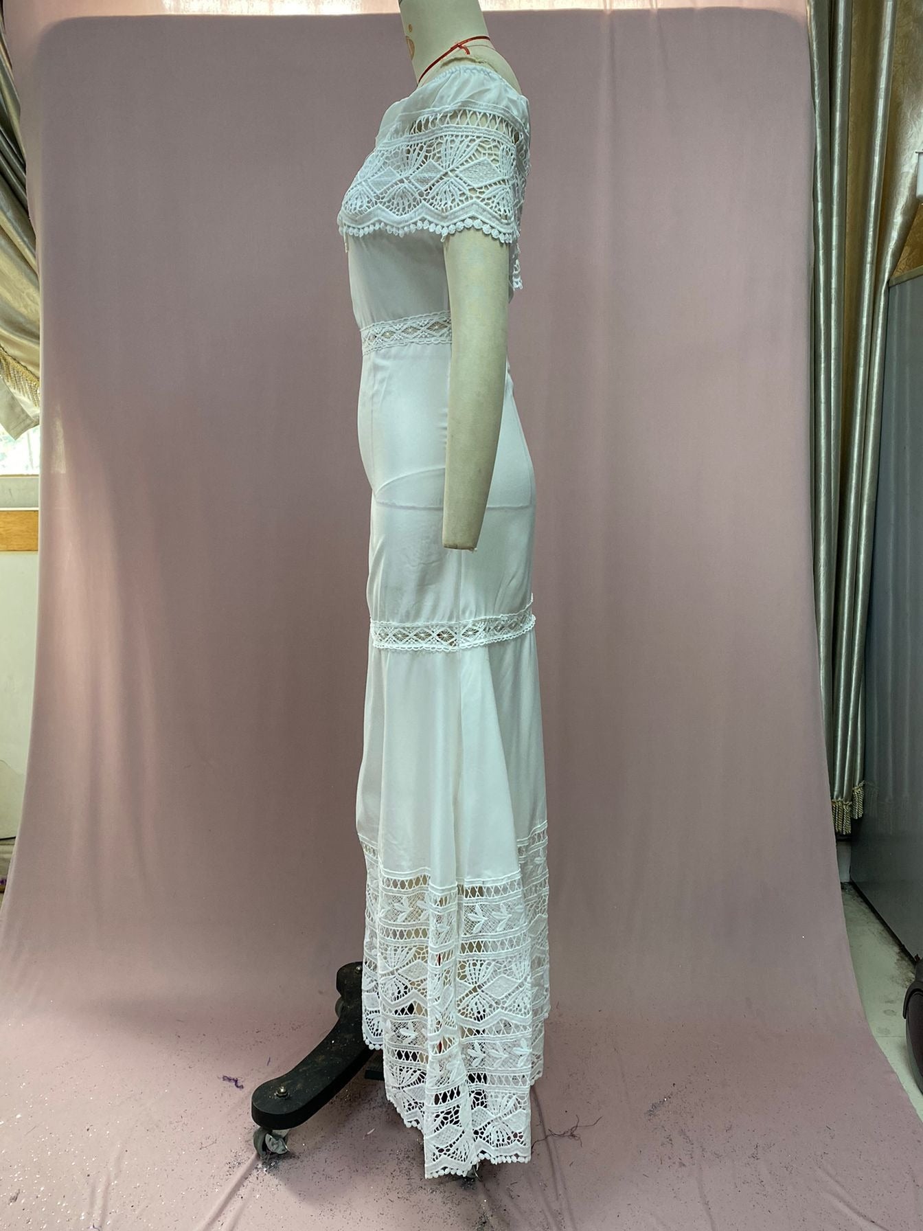 Off Shoulder Lace Tiered Maxi Dress 3