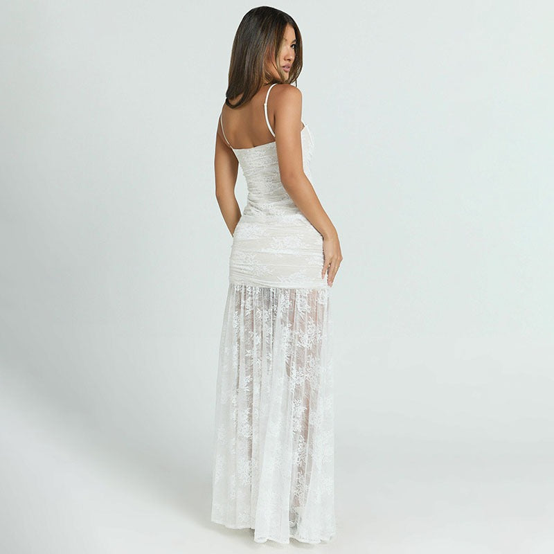 Ilyas Apricot Lace Flower Maxi Dress - View 2