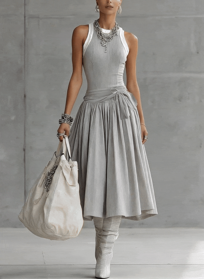 Sleeveless Ribbed Top and Draped Midi Skirt Two Piece Set