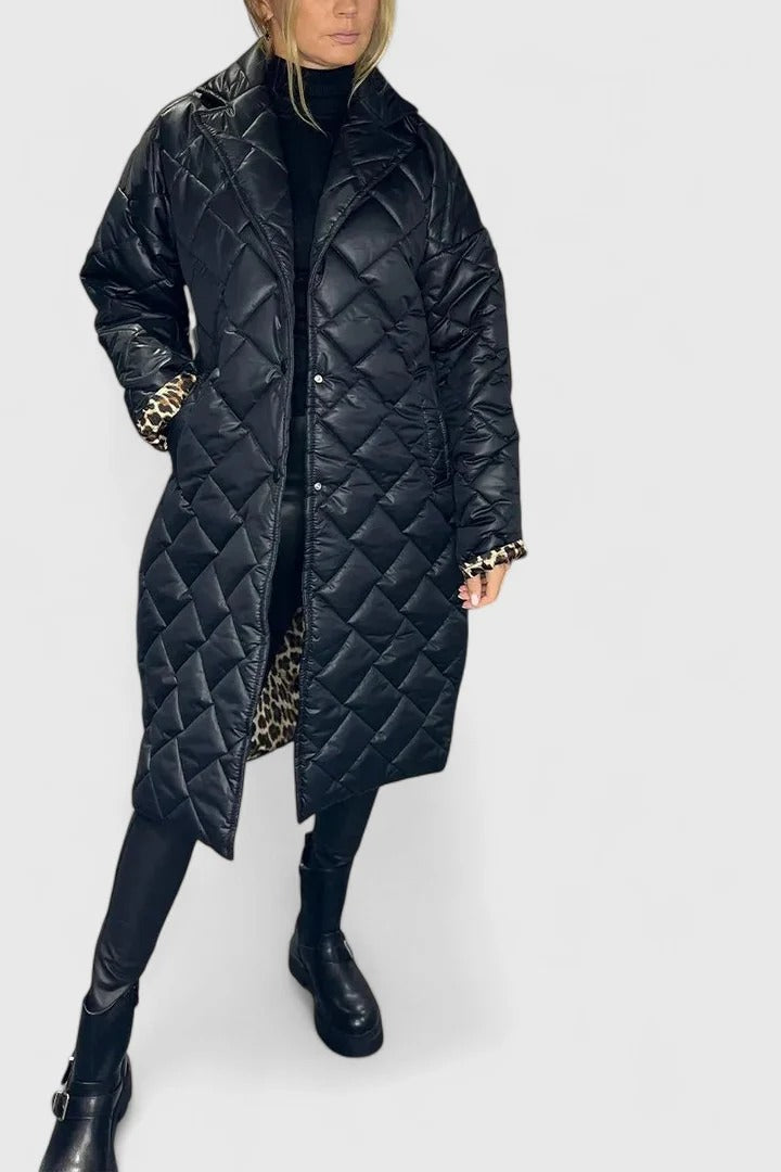 Diamond Quilted Snap Front Longline Coat