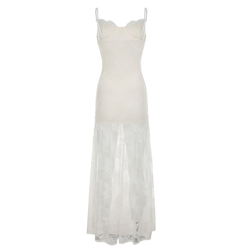 Ilyas Apricot Lace Flower Maxi Dress - View 3