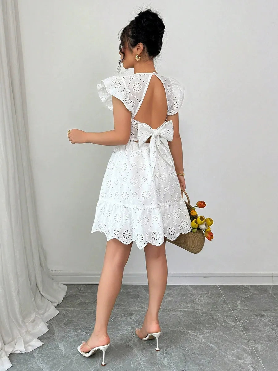Jaretp V-neck Lace Embroidery Mini Dress - View 4