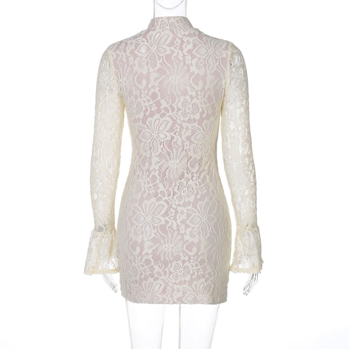 Lace Mock Neck Keyhole Cut Out Long Sleeve Bodycon Mini Dress 4