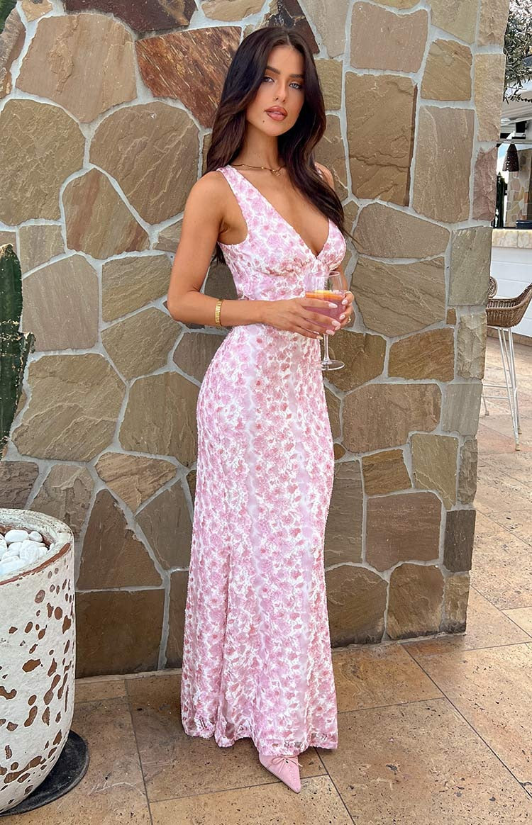 Floral Lace Deep V-Neck Cami Strap Maxi Dress 2