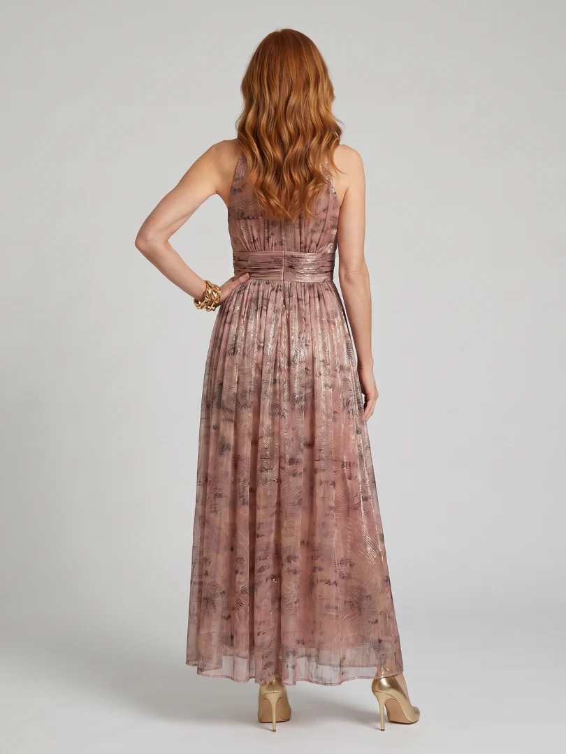 Halter Neck Pleated Chiffon Maxi Dress