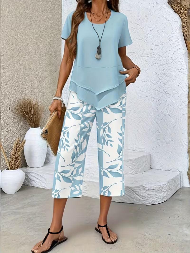 Arvessa™ - Casual Leaf Print Two-Piece Set