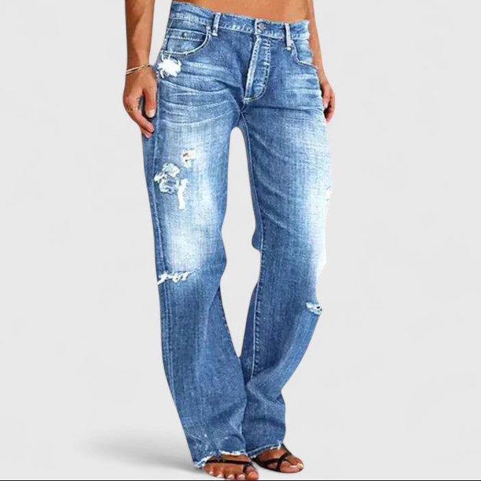 Distressed Ripped Raw Hem Straight Leg Jeans