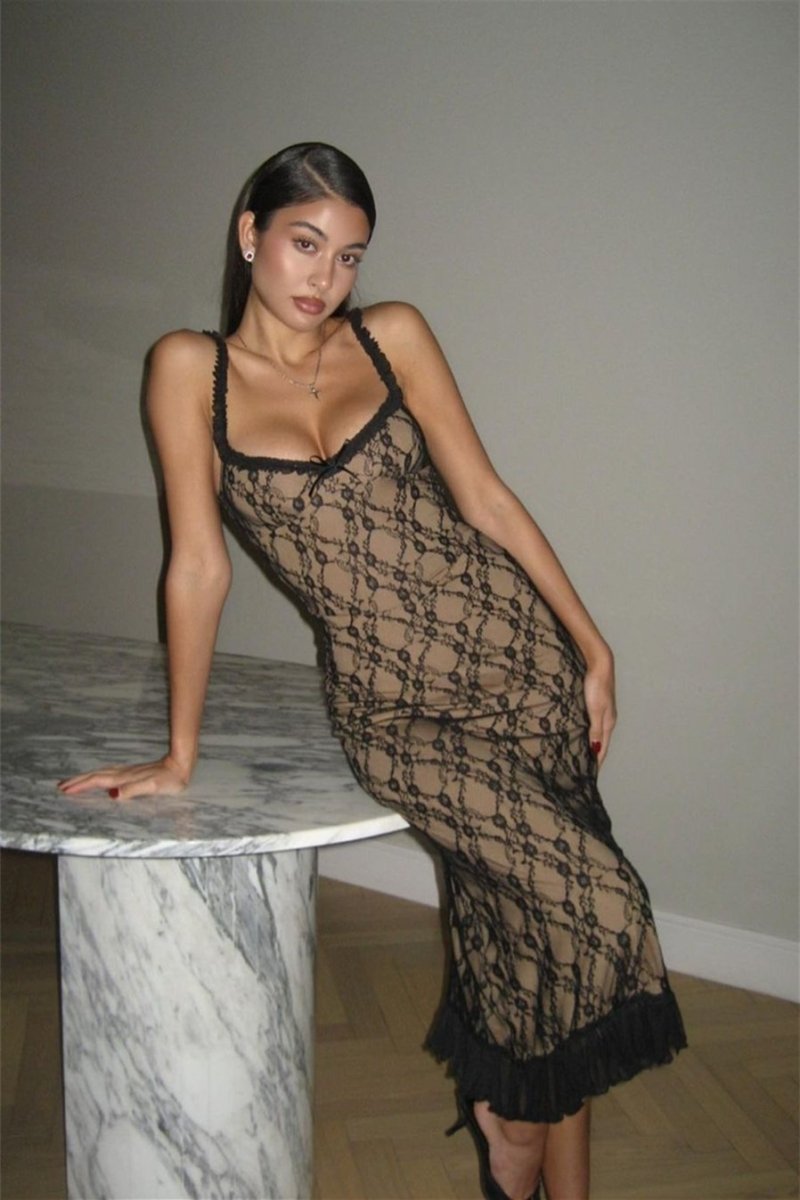 Floral Lace Ruffle Maxi Dress