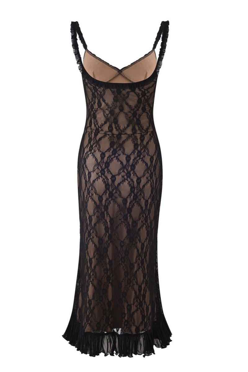 Floral Lace Ruffle Maxi Dress