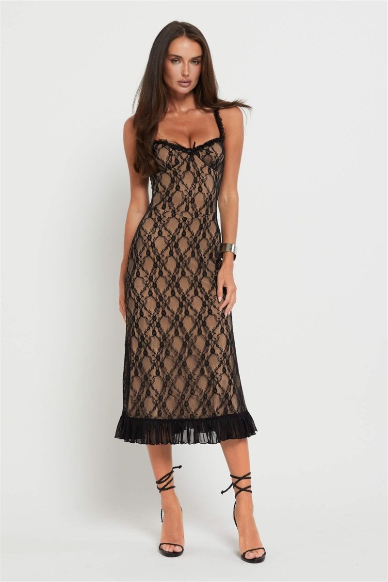 Floral Lace Ruffle Maxi Dress