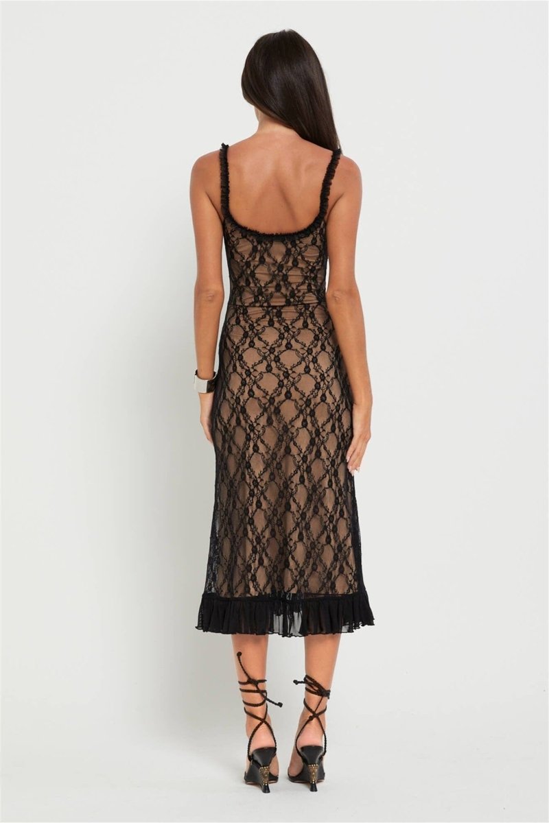 Floral Lace Ruffle Maxi Dress