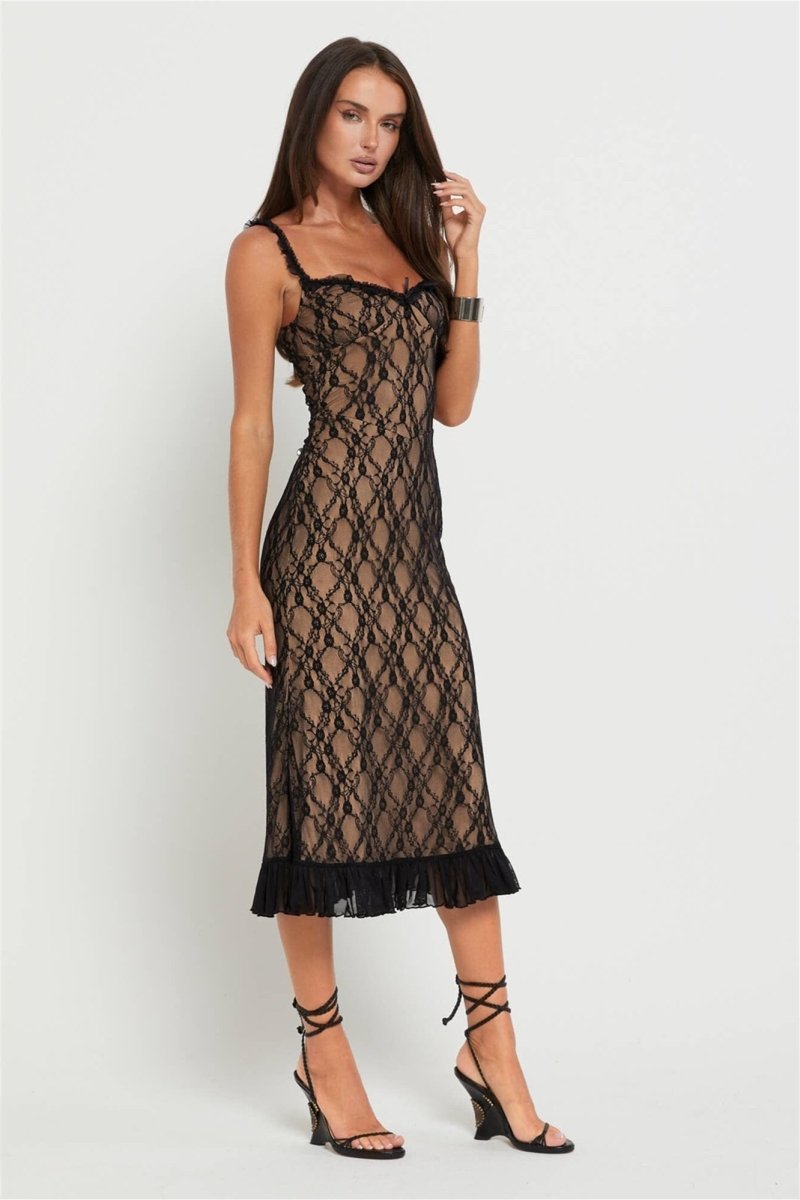 Floral Lace Ruffle Maxi Dress