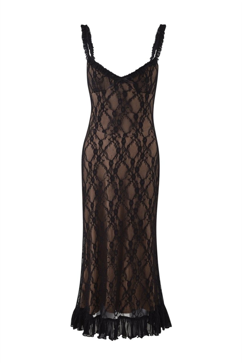 Floral Lace Ruffle Maxi Dress