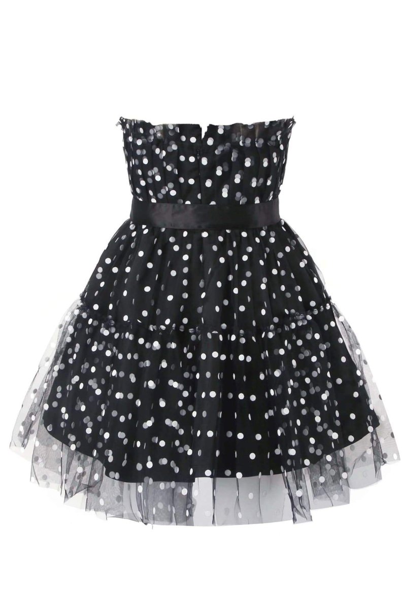 Polka Dot Strapless Tiered Tulle Mini Dress