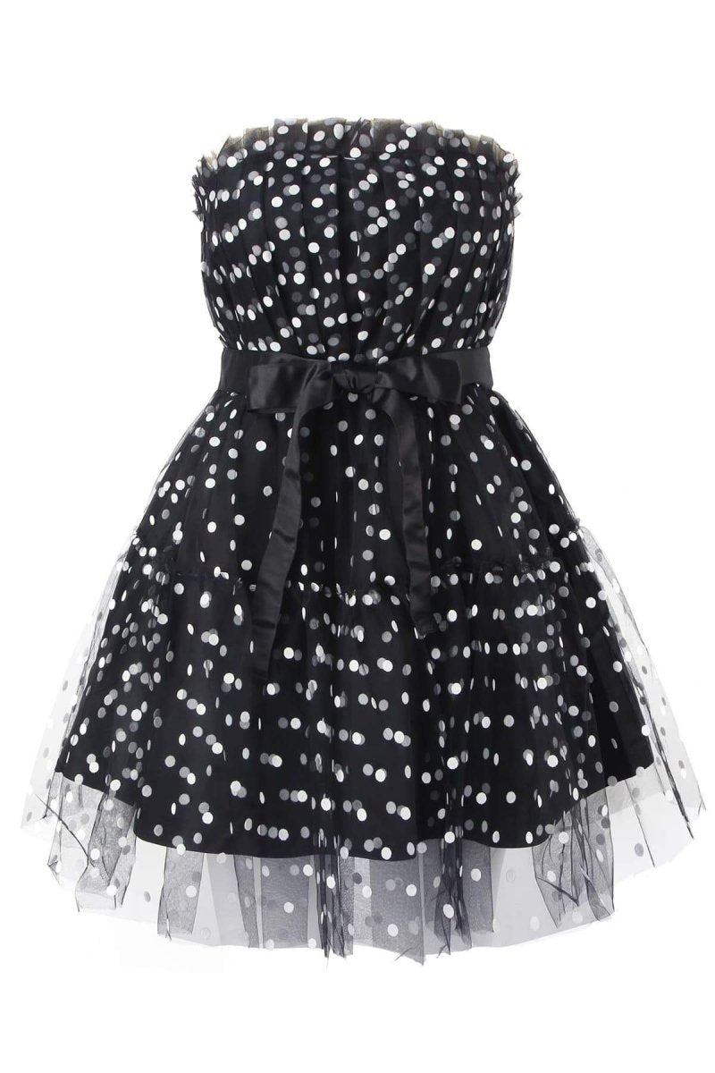 Polka Dot Strapless Tiered Tulle Mini Dress
