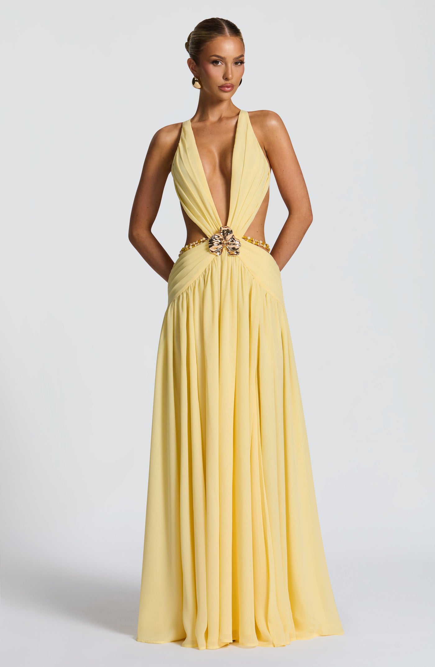 Deep V-Neck Cut Out High Split Chiffon Maxi Dress 9