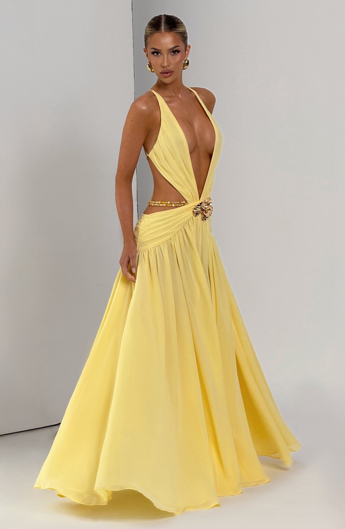 Deep V-Neck Cut Out High Split Chiffon Maxi Dress 5