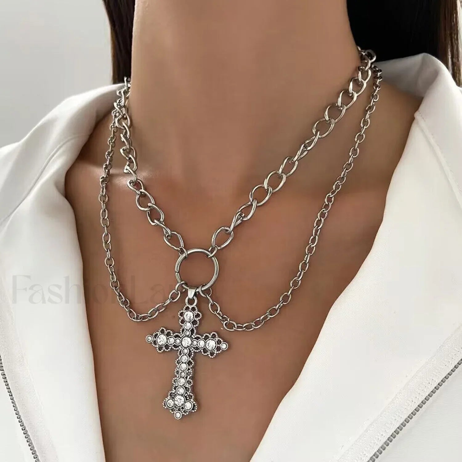 INS Vintage Diamond Alloy Pendant Cross Necklace