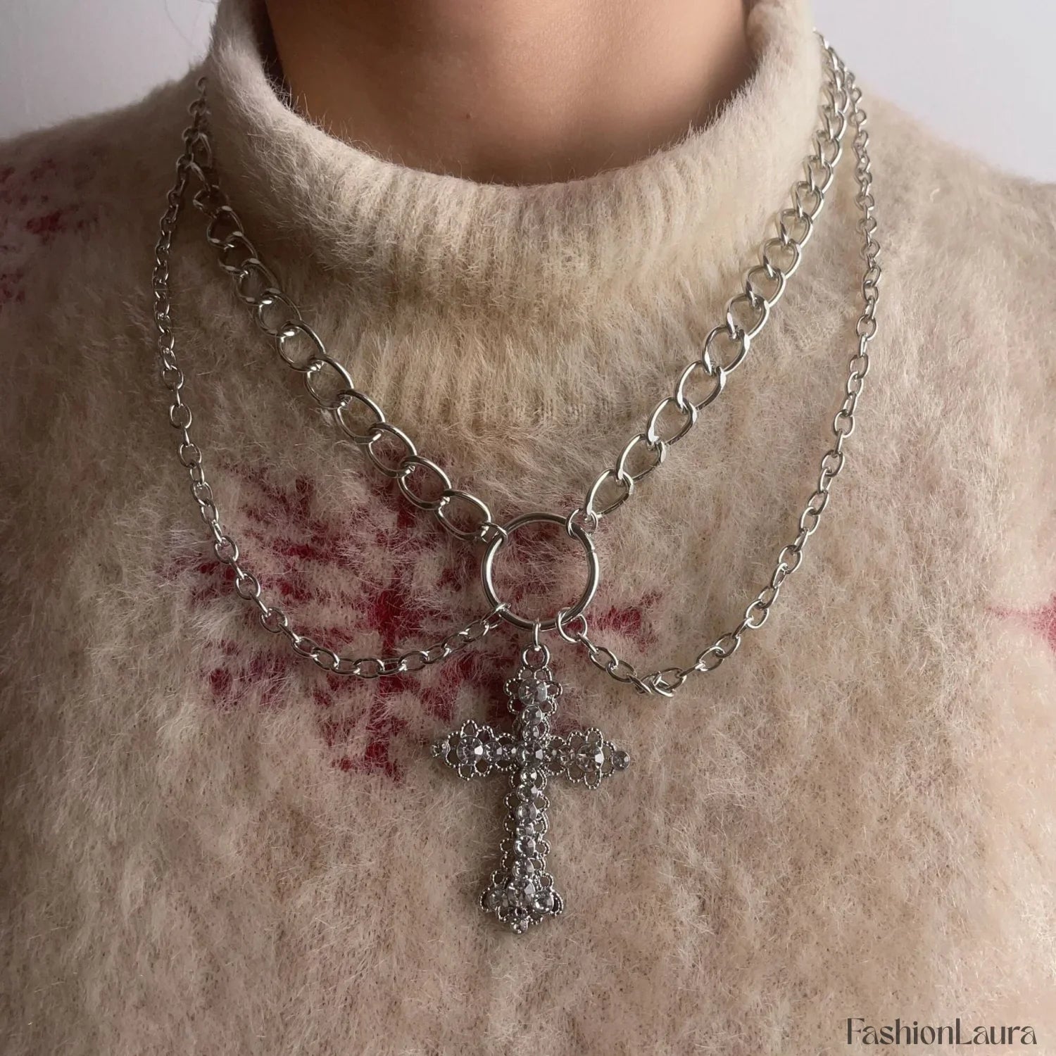 INS Vintage Diamond Alloy Pendant Cross Necklace
