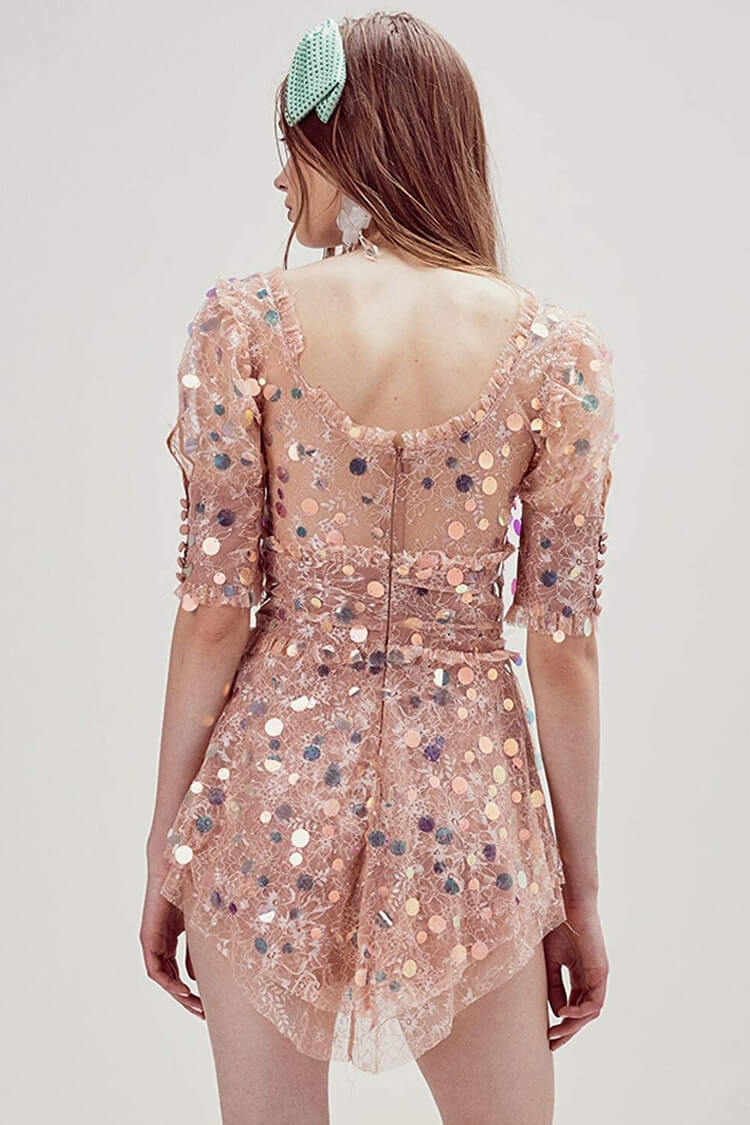 Sequin Puff Sleeve Mini Dress - View 2