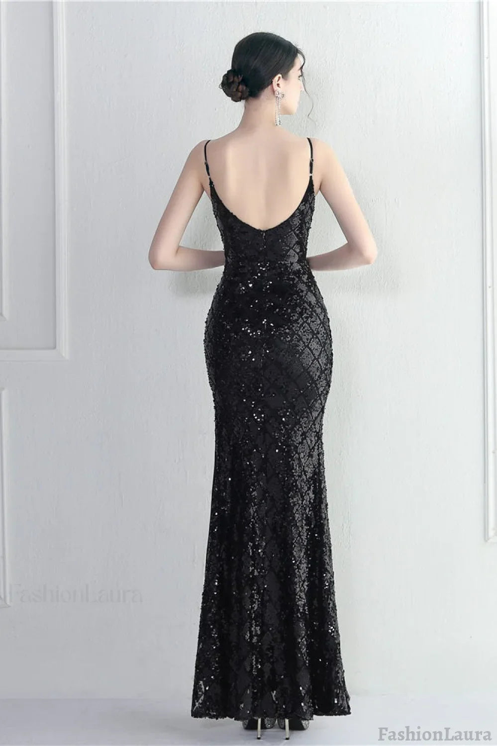 Iridescent Sequin Slit Bodycon Maxi Dress