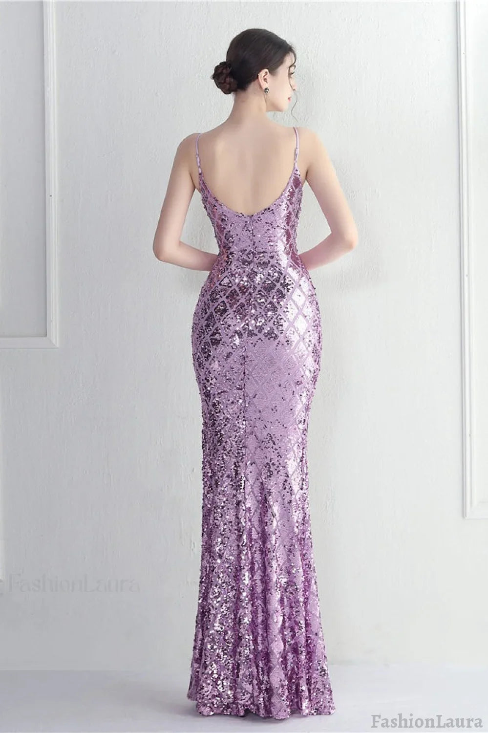 Iridescent Sequin Slit Bodycon Maxi Dress Purple / S