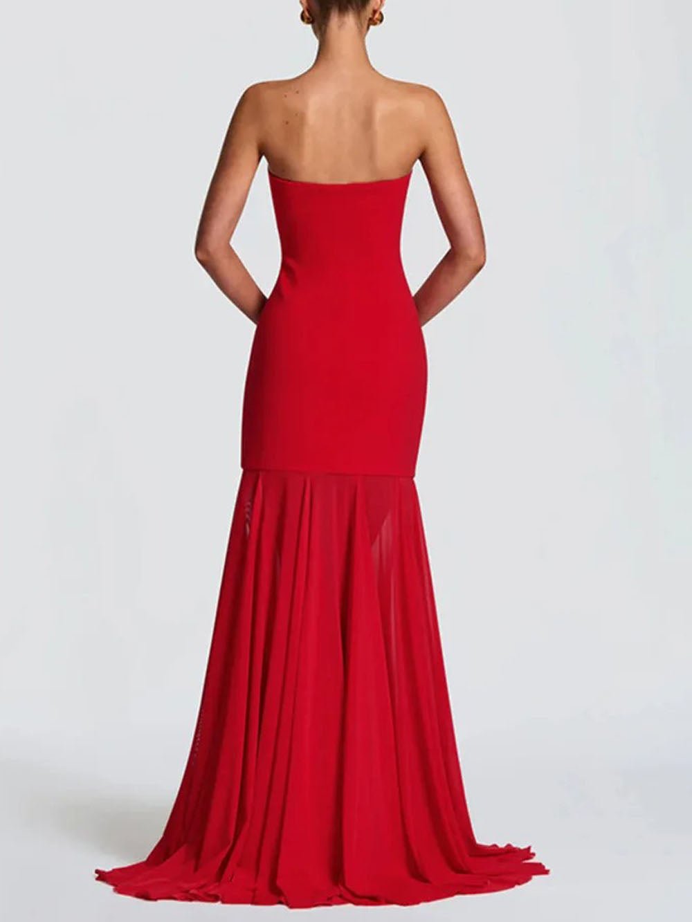 Strapless Scarf Neck Pleated Mermaid Maxi Gown