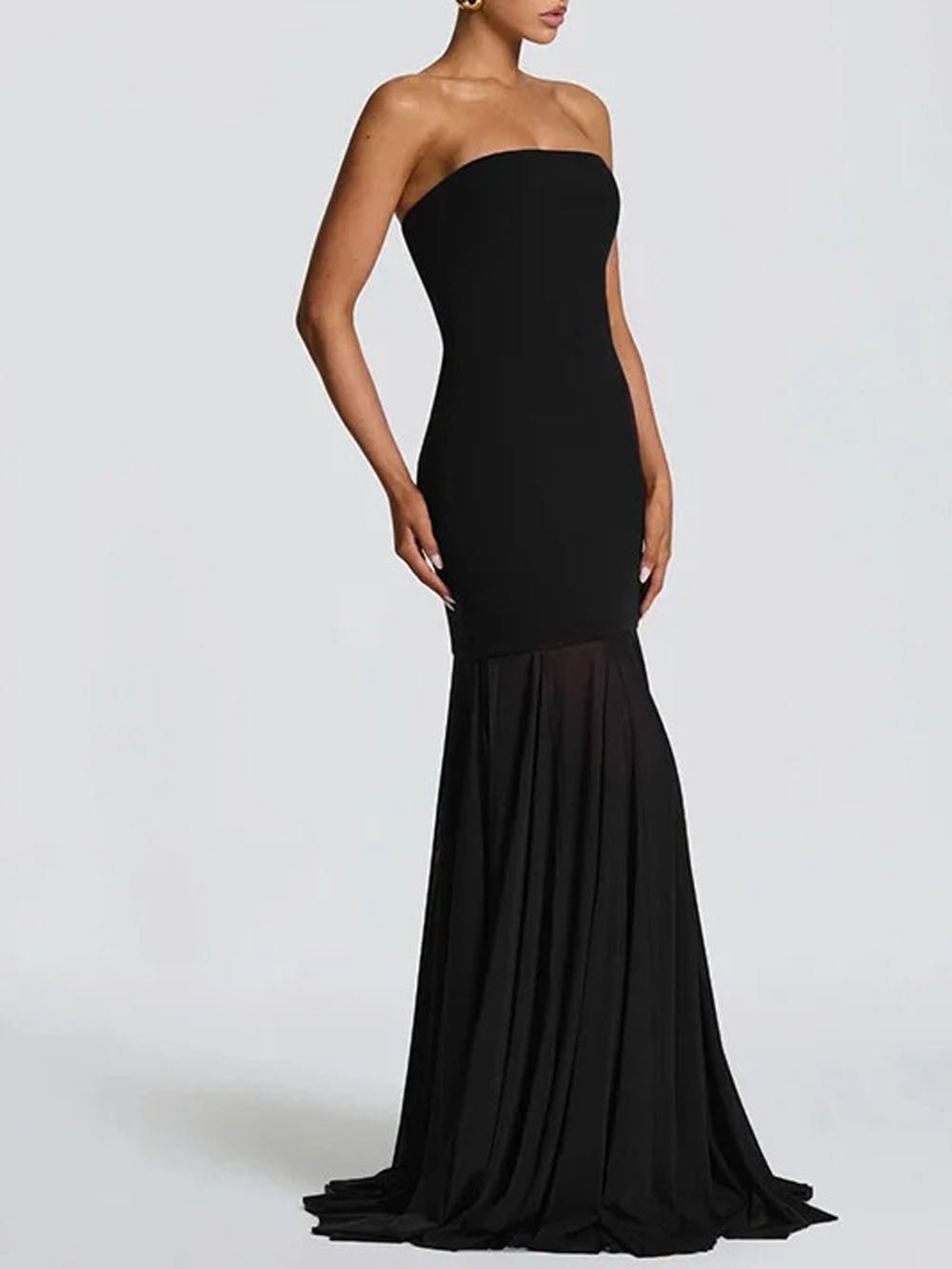 Strapless Scarf Neck Sheer Cape Mermaid Maxi Gown