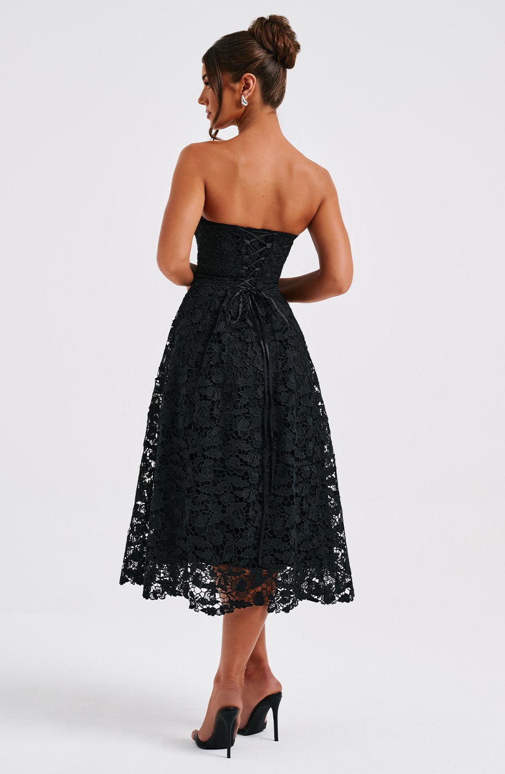 Crochet Lace Strapless Sweetheart Corset A-Line Midi Dress 3