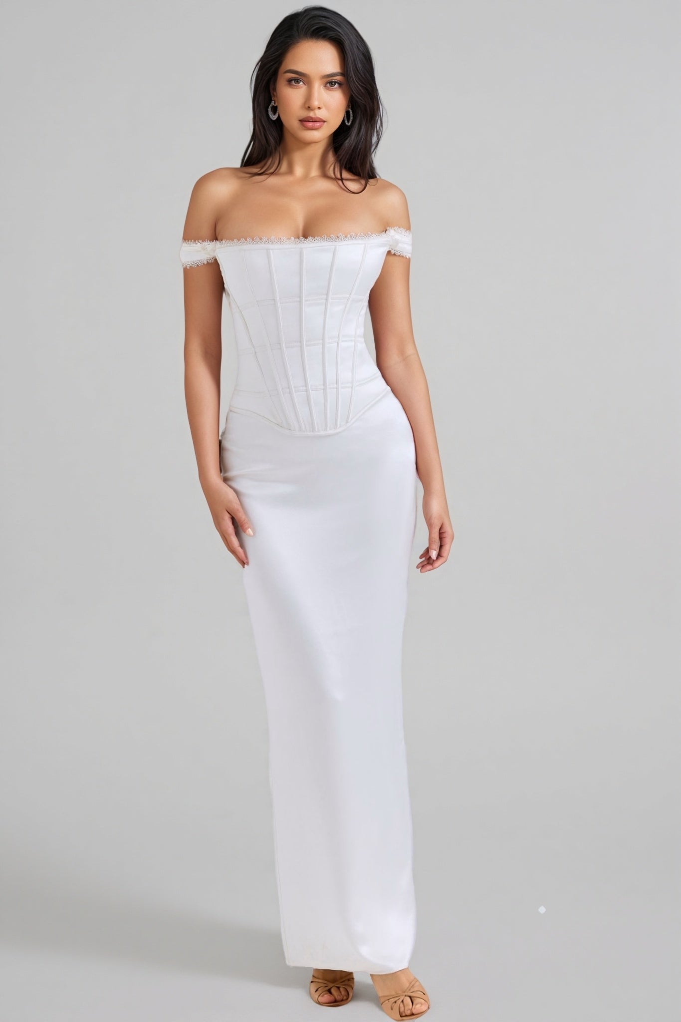 Liviad Ivory Satin Corset Maxi Dress - View 4