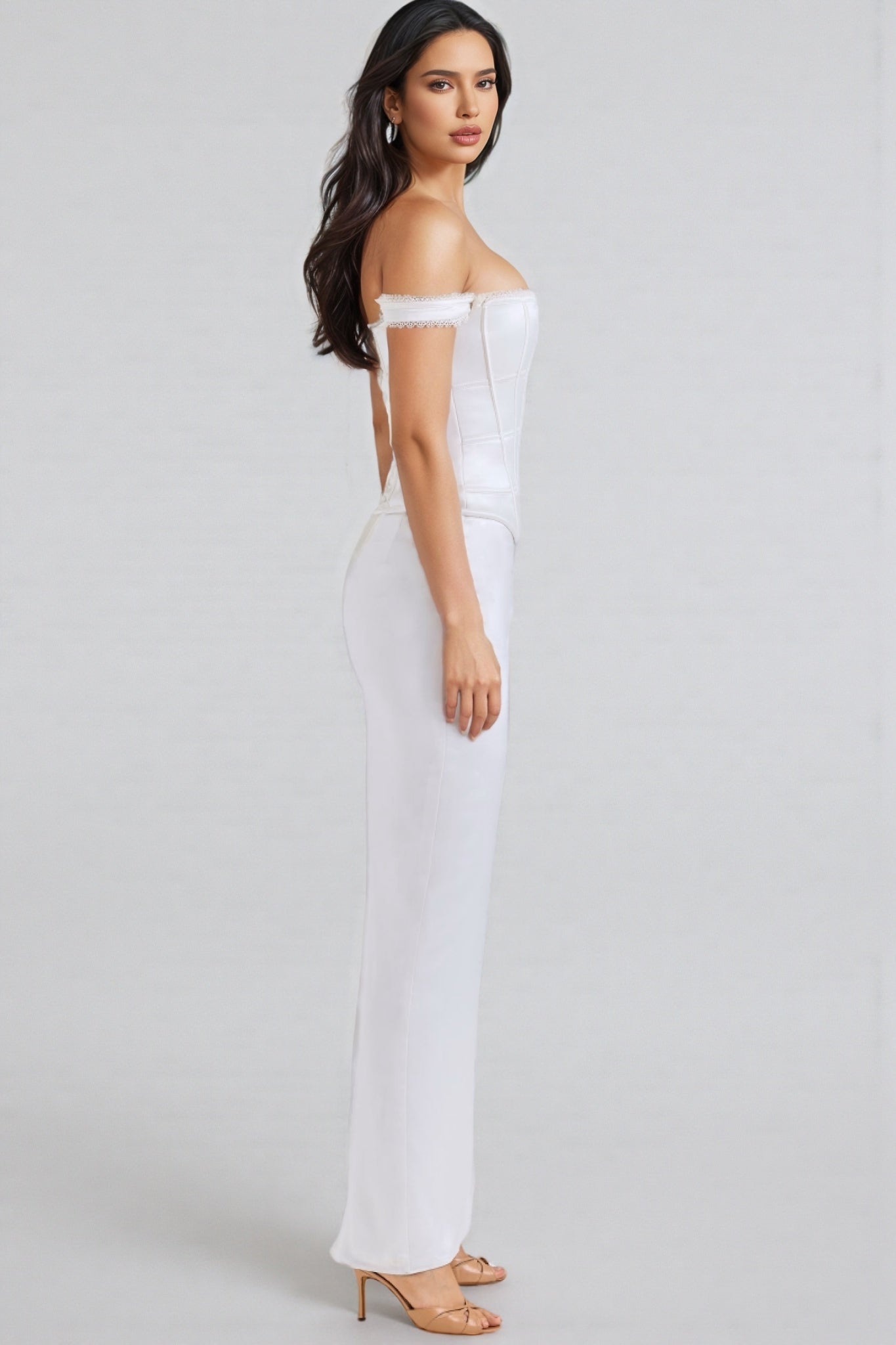 Liviad Ivory Satin Corset Maxi Dress - View 2