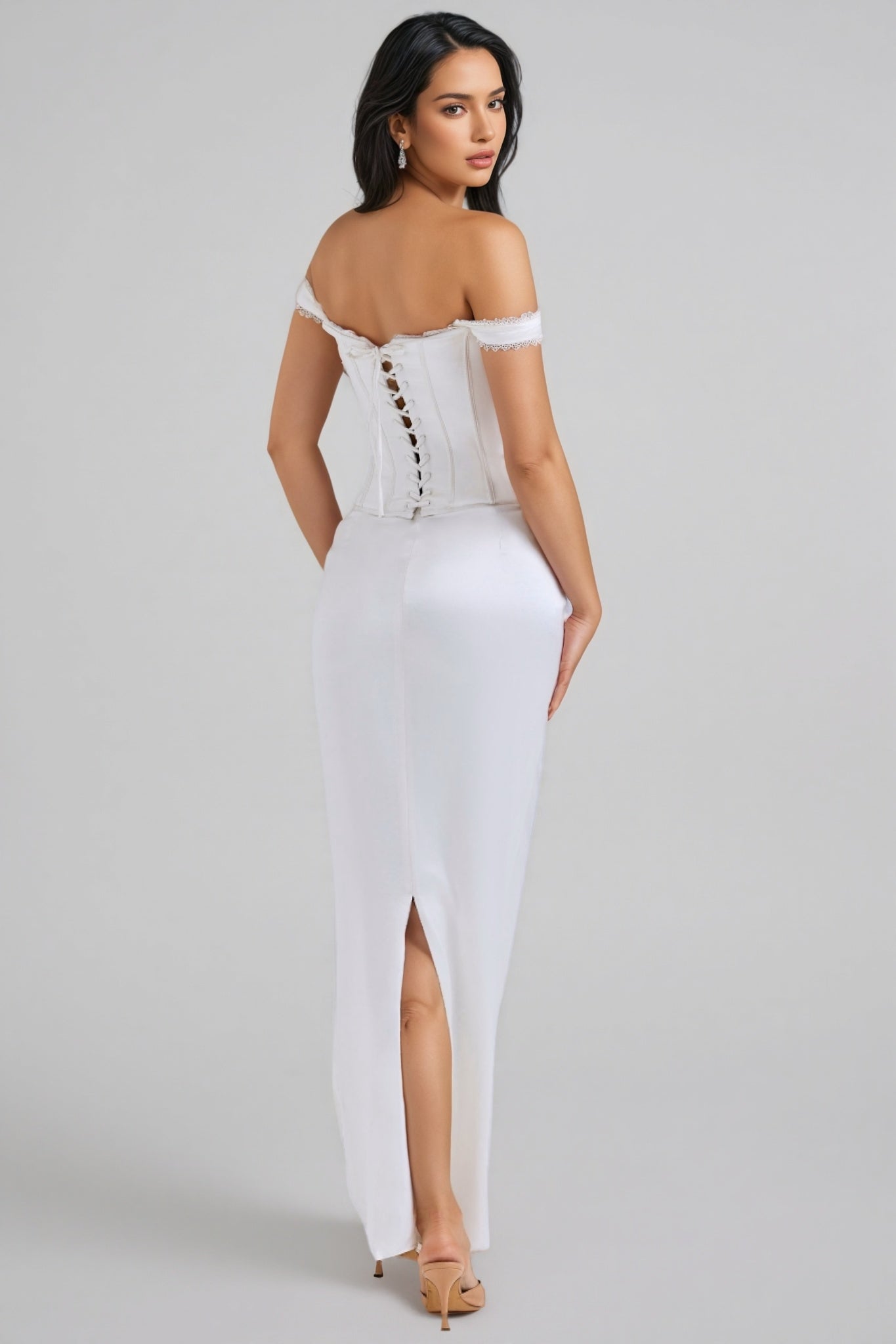 Liviad Ivory Satin Corset Maxi Dress - View 5