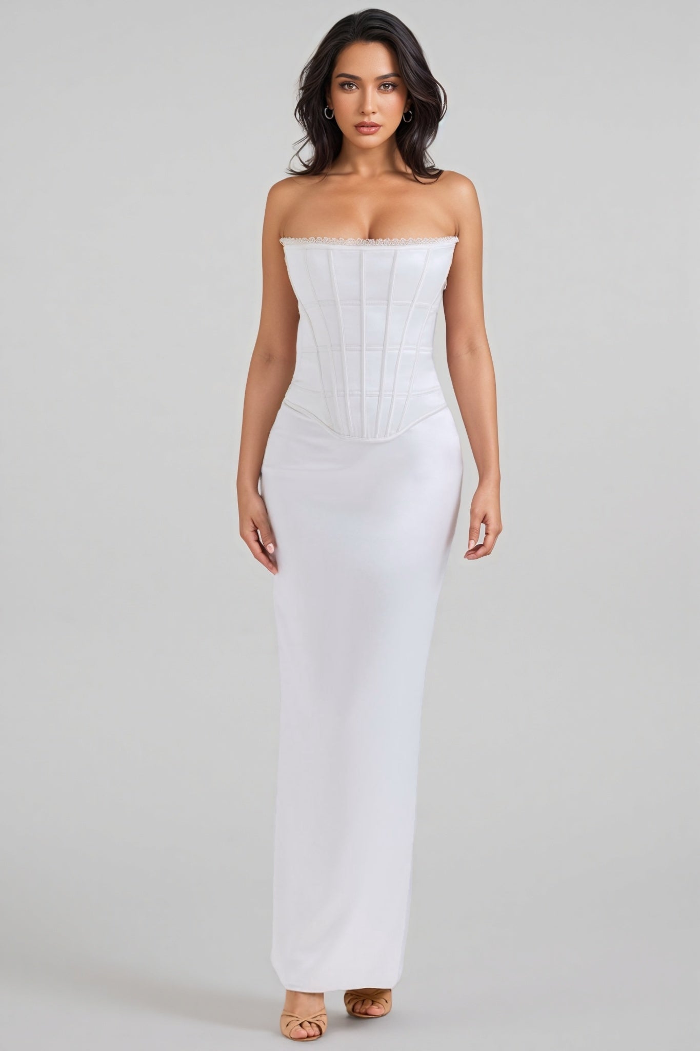 Liviad Ivory Satin Corset Maxi Dress - View 3