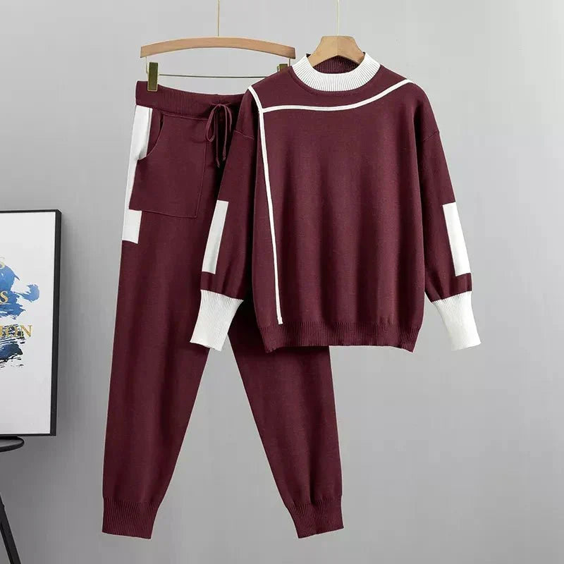 Contrast Trim Sweater and Jogger Pants Two Piece Set