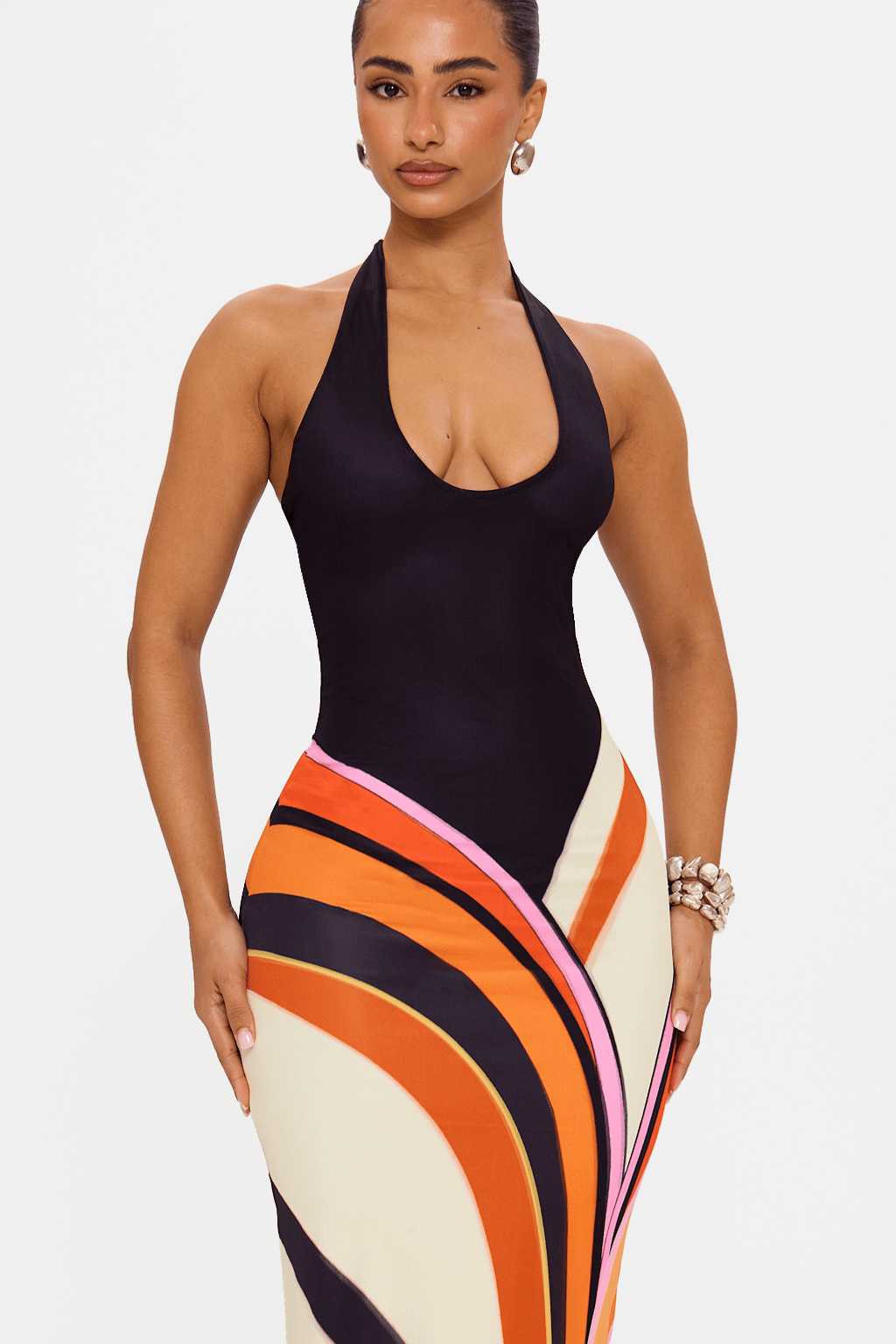 Halter Neck Backless Abstract Print Maxi Dress 2