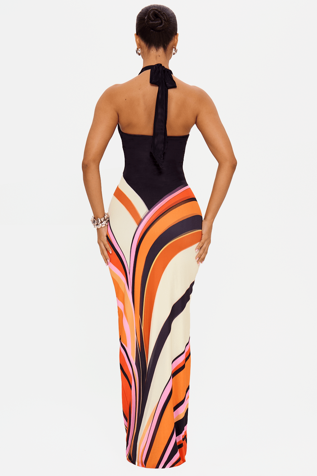 Halter Neck Backless Abstract Print Maxi Dress 3