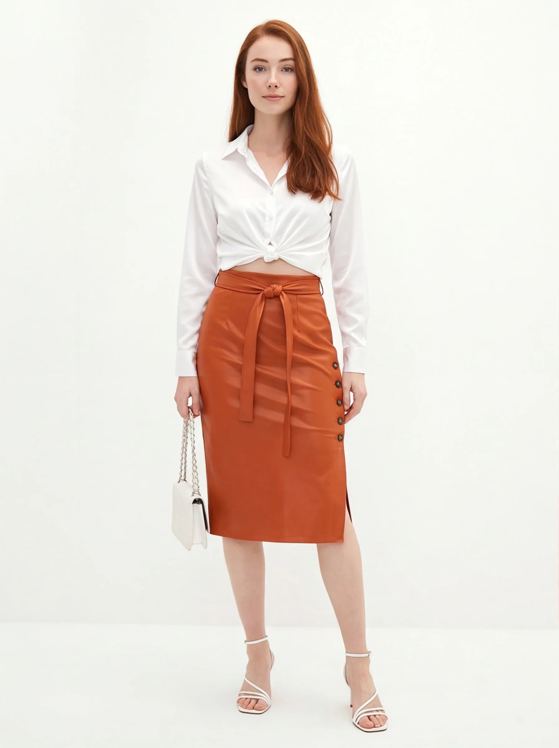 Black Midi Skirt Sleek Pencil Silhouette High Waisted Everyday Work Texture PU Leather