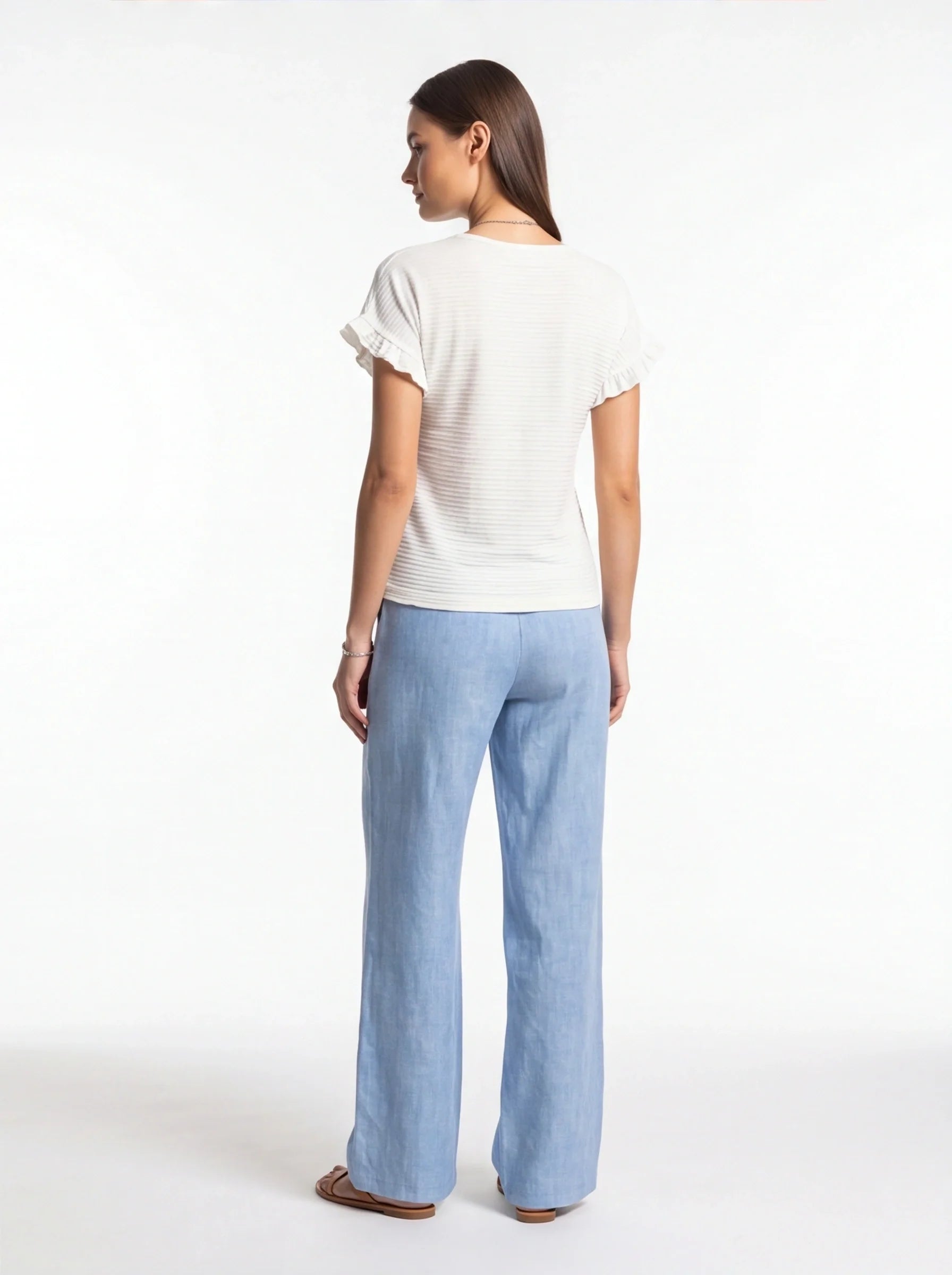 Charming Textured Ruffle Sleeve T-Shirt with Soft Fabric and Relaxed F