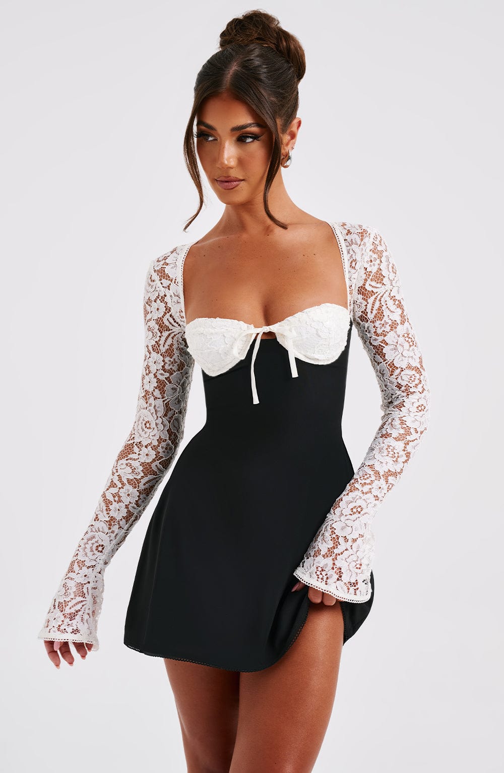 Lace Bustier Long Sleeve Fit and Flare Mini Dress 3