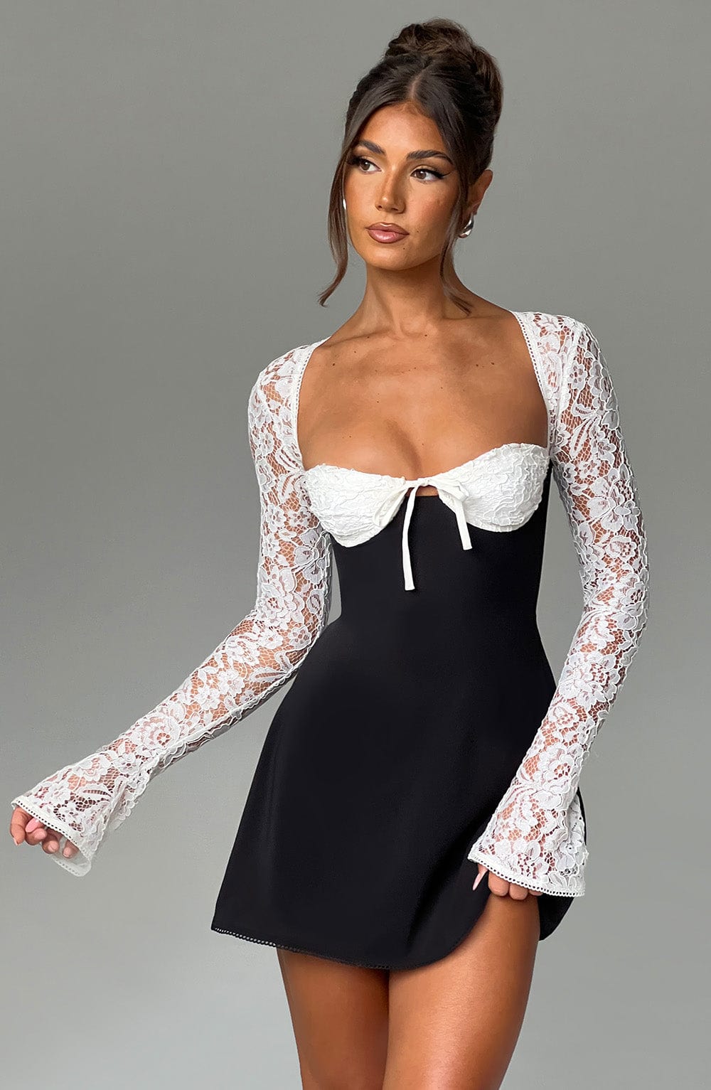 Lace Bustier Long Sleeve Fit and Flare Mini Dress 7