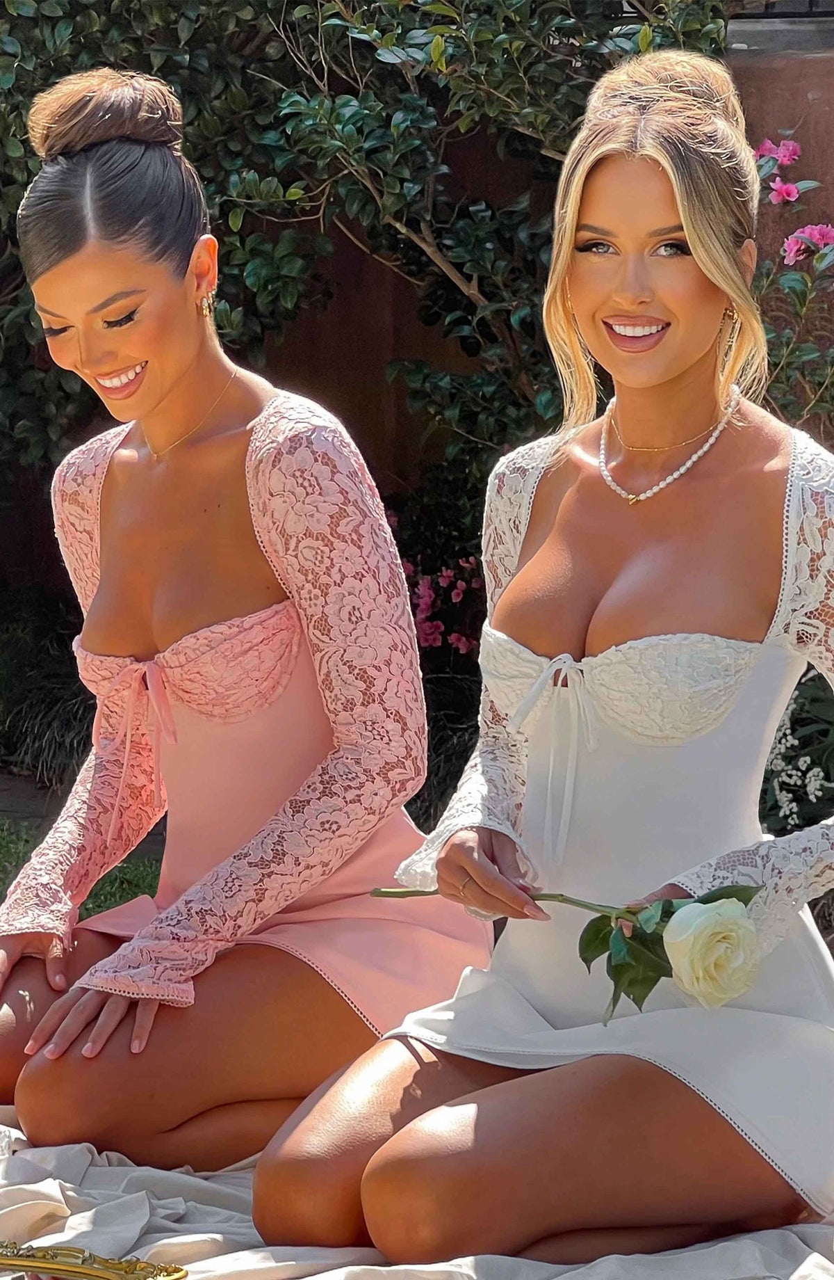 Lace Bust Long Sleeve Bolero Bow Front A-Line Mini Dress 12