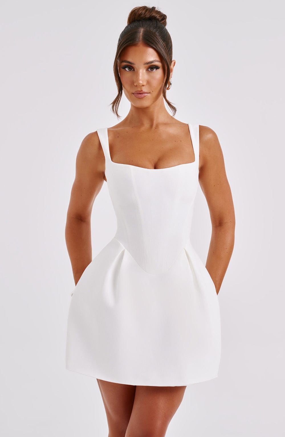Corset Seam Scoop Neck Sleeveless Bubble Hem Mini Dress 4