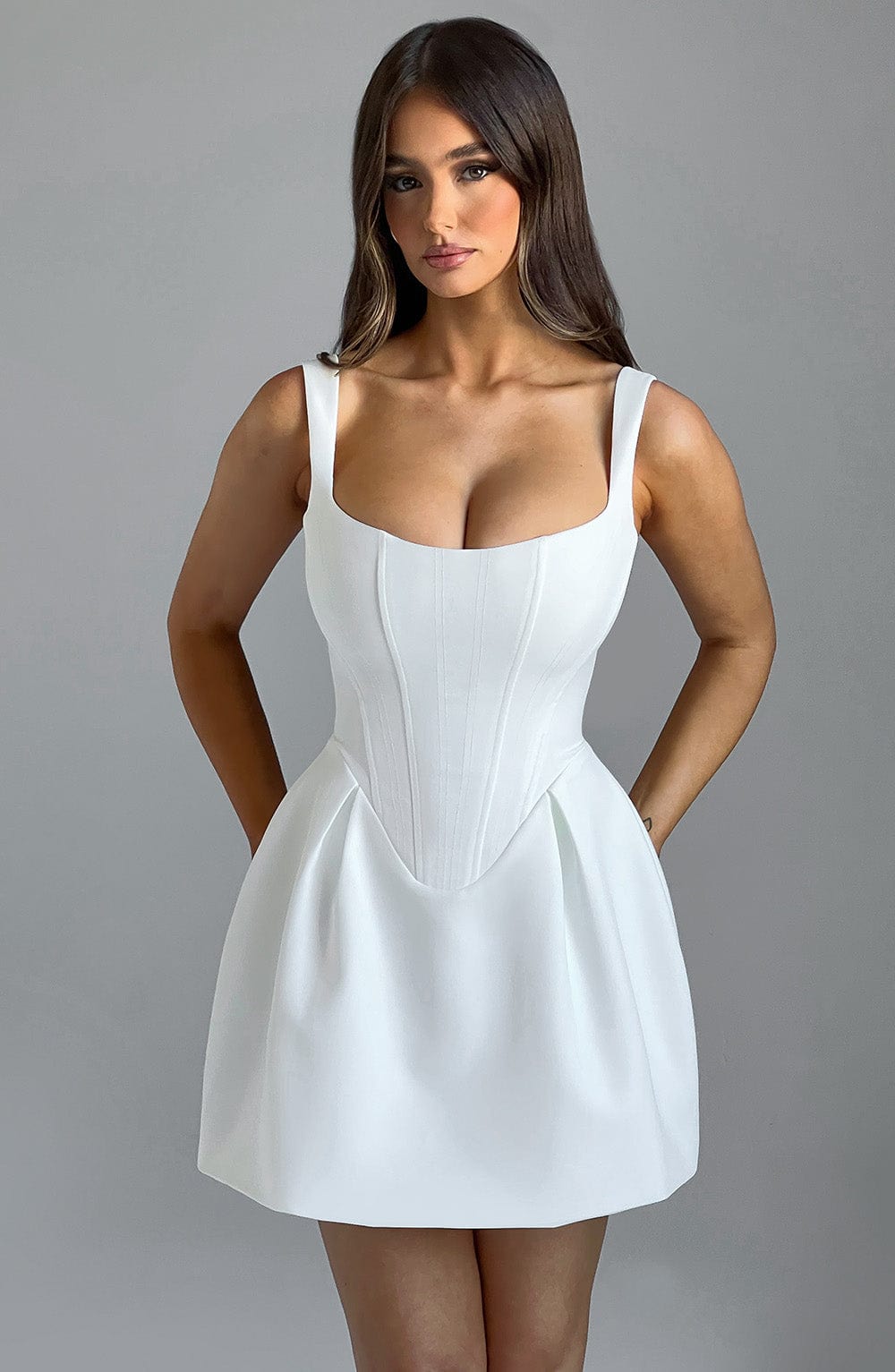 Corset Seam Scoop Neck Sleeveless Bubble Hem Mini Dress