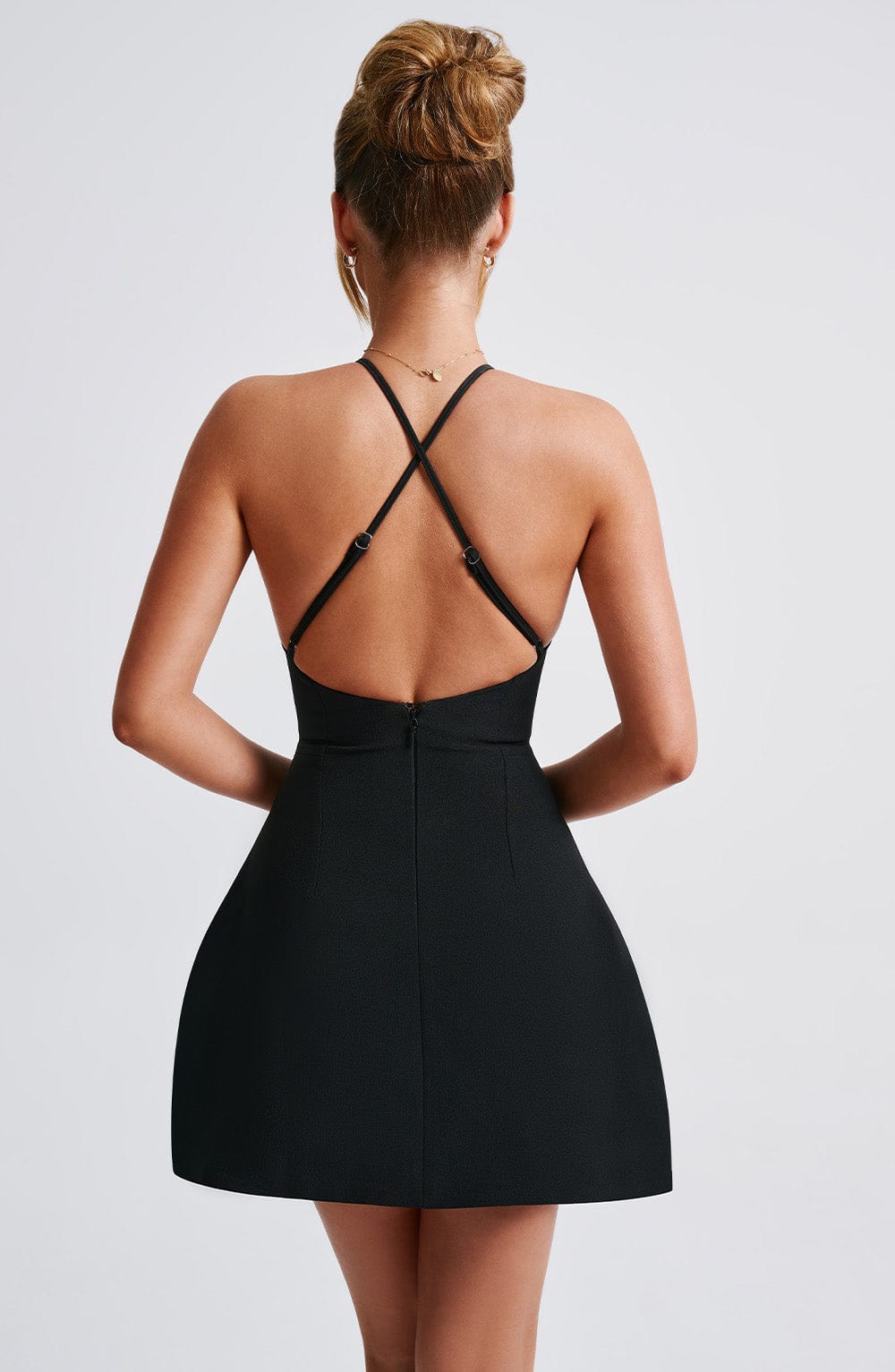 Halter Neck Fitted Bodice Structured A-Line Mini Dress 9