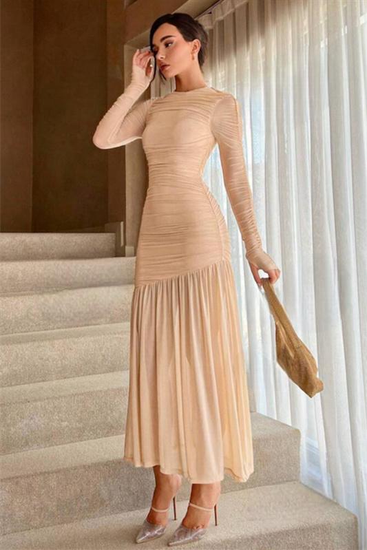 Jessie Long Sleeve Pleated Mesh Maxi Dress - View 2