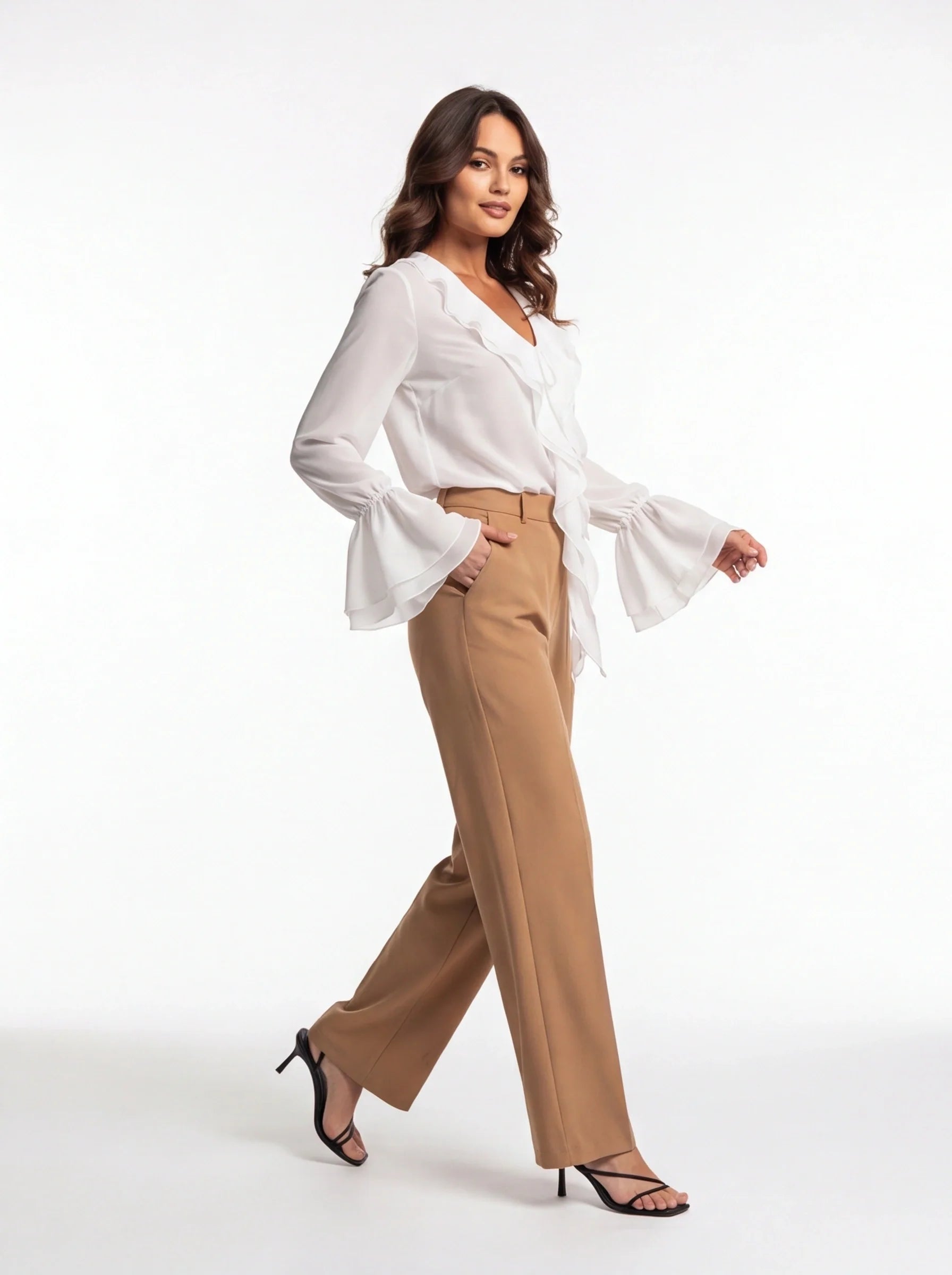 Elegant Ruffled Chiffon Blouse with Short Sleeves & Lightweight Fabric