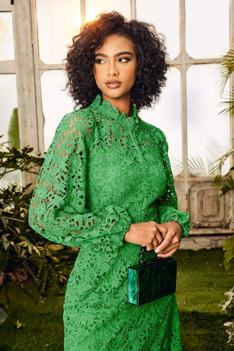 Lace Wavy Trim A-Line Midi Dress - View 4