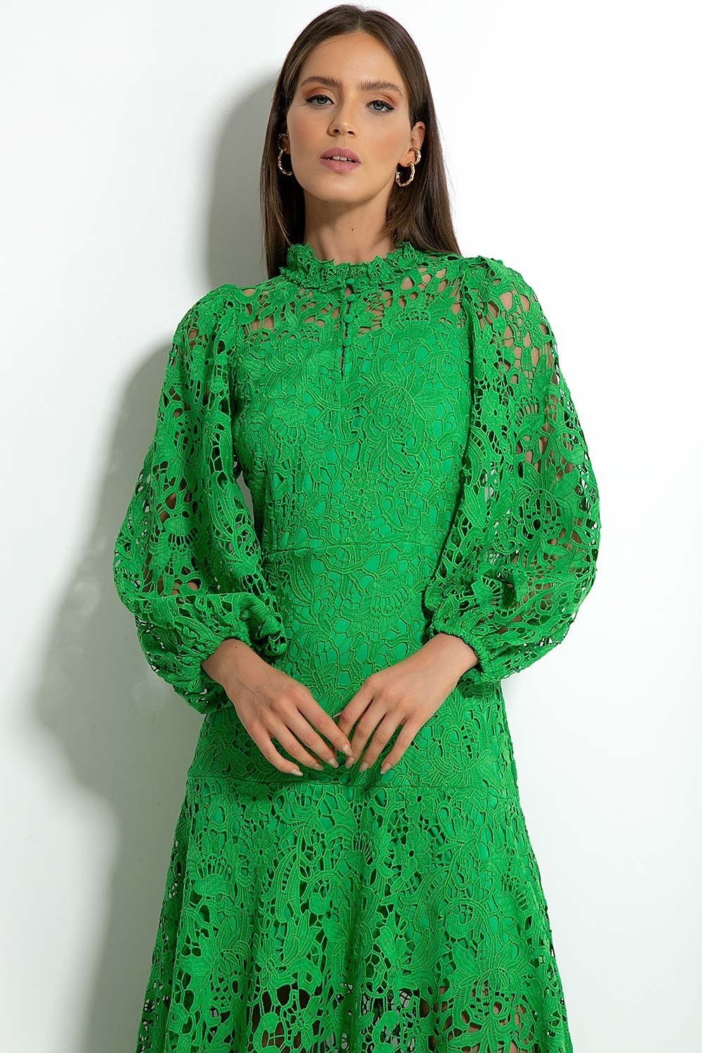 Lace Wavy Trim A-Line Midi Dress - View 7