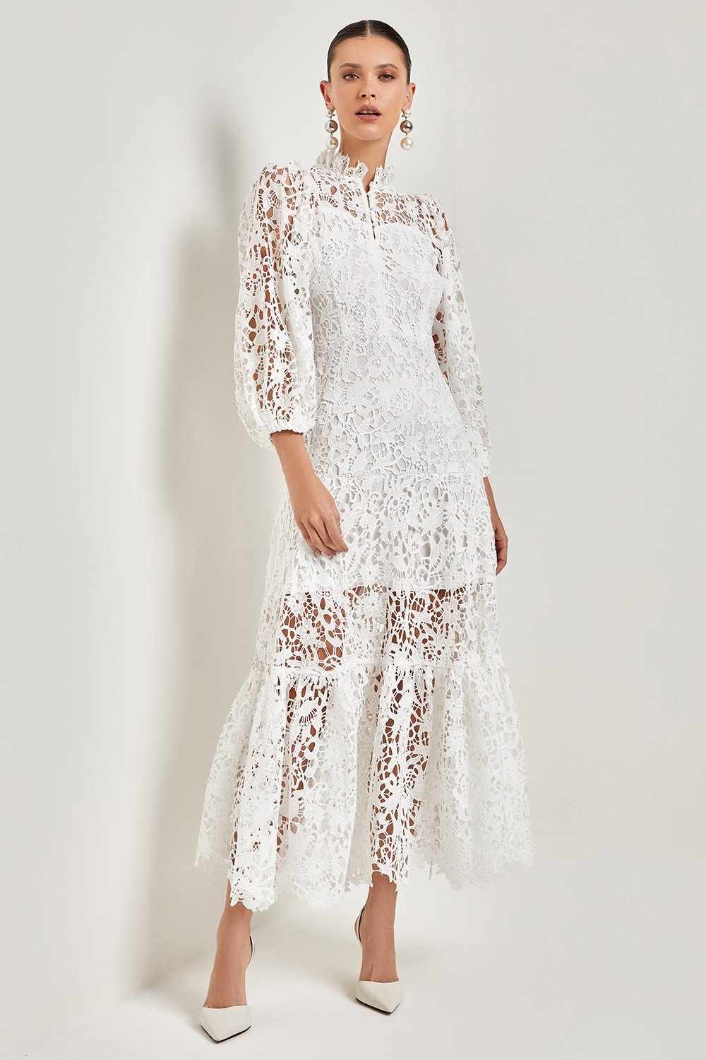Lace Wavy Trim A-Line Midi Dress - View 14