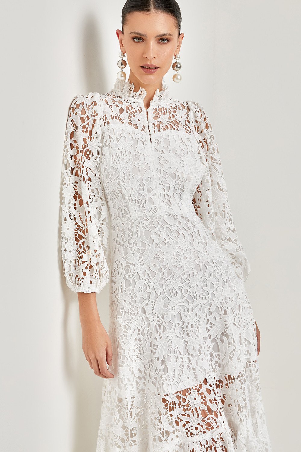 Lace Wavy Trim A-Line Midi Dress - View 9
